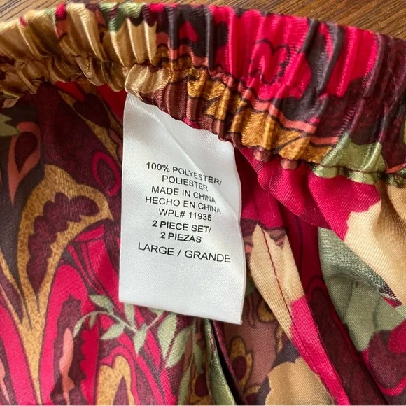 DELICATES Floral Paisley 70s Satin Loungewear Pajama Set Women's Size L - Picture 11 of 11